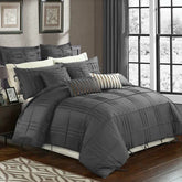 3 Pcs Luxury Box Pleated Duvet Set- Grey